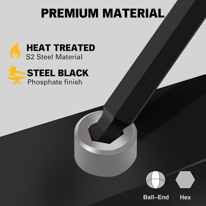 ELEAD 15-Piece SAE Hex Key Allen Wrench Set with Extension Bar, 3/64-3/8 Inch, Long Arm Ball End Design, Heat-Treated S2 Steel - Image 3